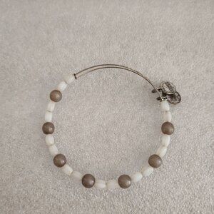 Alex and Ani White Beaded Silver Charm Bracelet Glass Beads Bangle